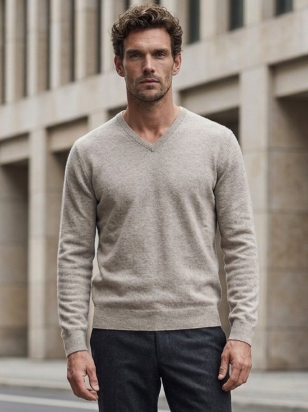 Jos A. Bank Traveler Men's Beige 100% Cashmere XL Sweater V-Neck Longsleeved NWT